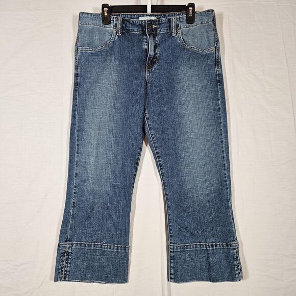 Levis 515 Capri Jeans Womens 12 32x22 Blue Cuffed Wide Leg Stretch Mid Rise - Picture 1 of 10